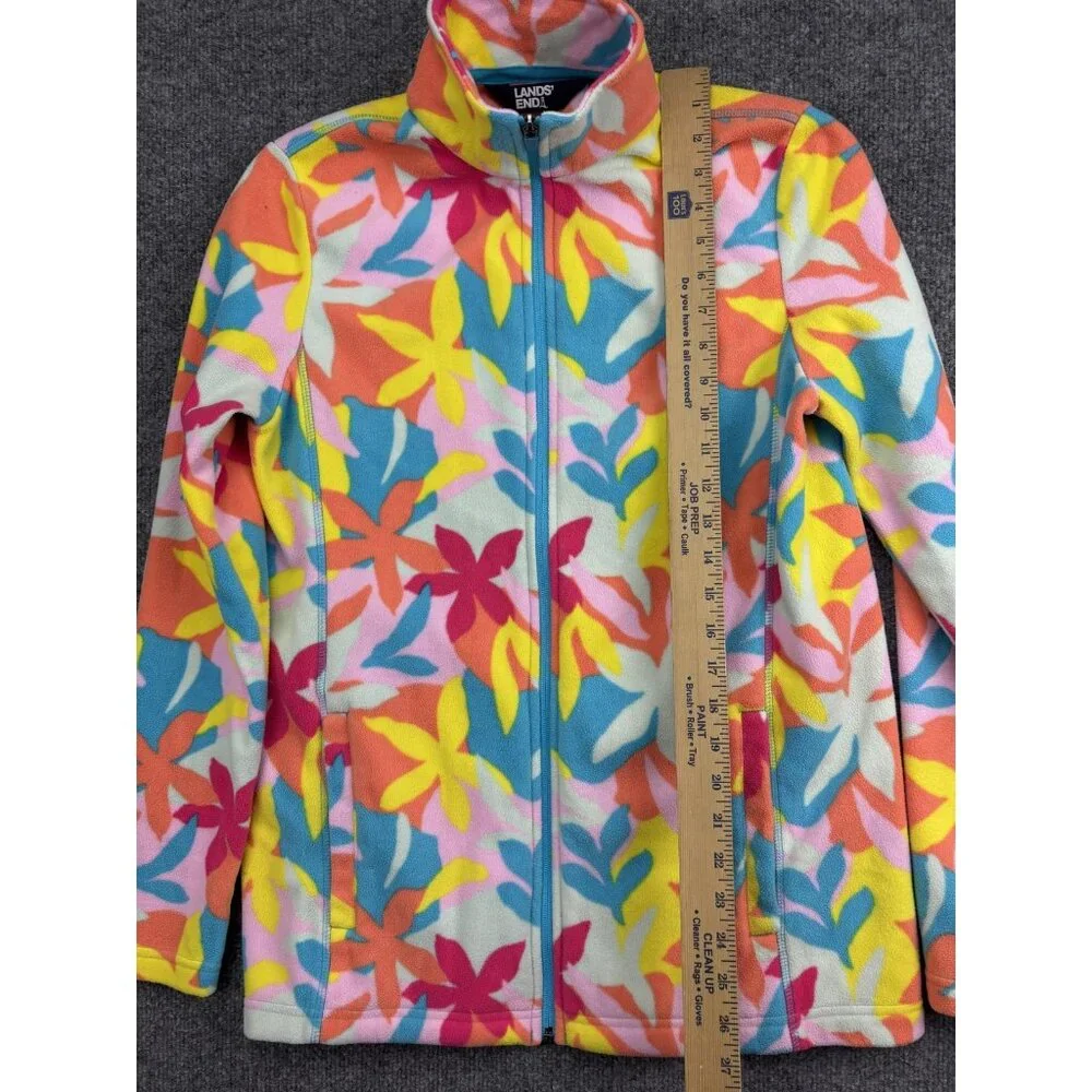 Lands' End Fleece Jacket Girls‎ Small 6-8 Multicolor Floral Full Zip Youth Warm